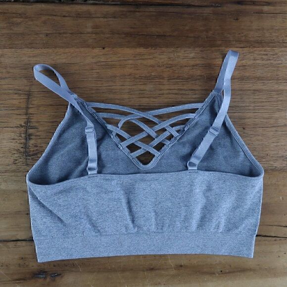 GREY STRAPPY FRONT ADJUSTABLE STRAP BRALETTE SIZE SMALL - Picture 2 of 3